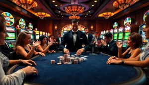 Experience thrilling poker action at https://taigo88.team/ with colorful chips and a professional dealer.