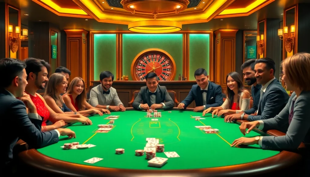 Exciting poker scene at Nhà Cái TT88 casino with vibrant players and immersive surroundings.