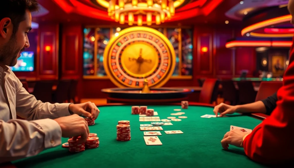 Exciting poker game at a luxurious casino showcasing 789 P elements with vibrant colors and modern aesthetics.