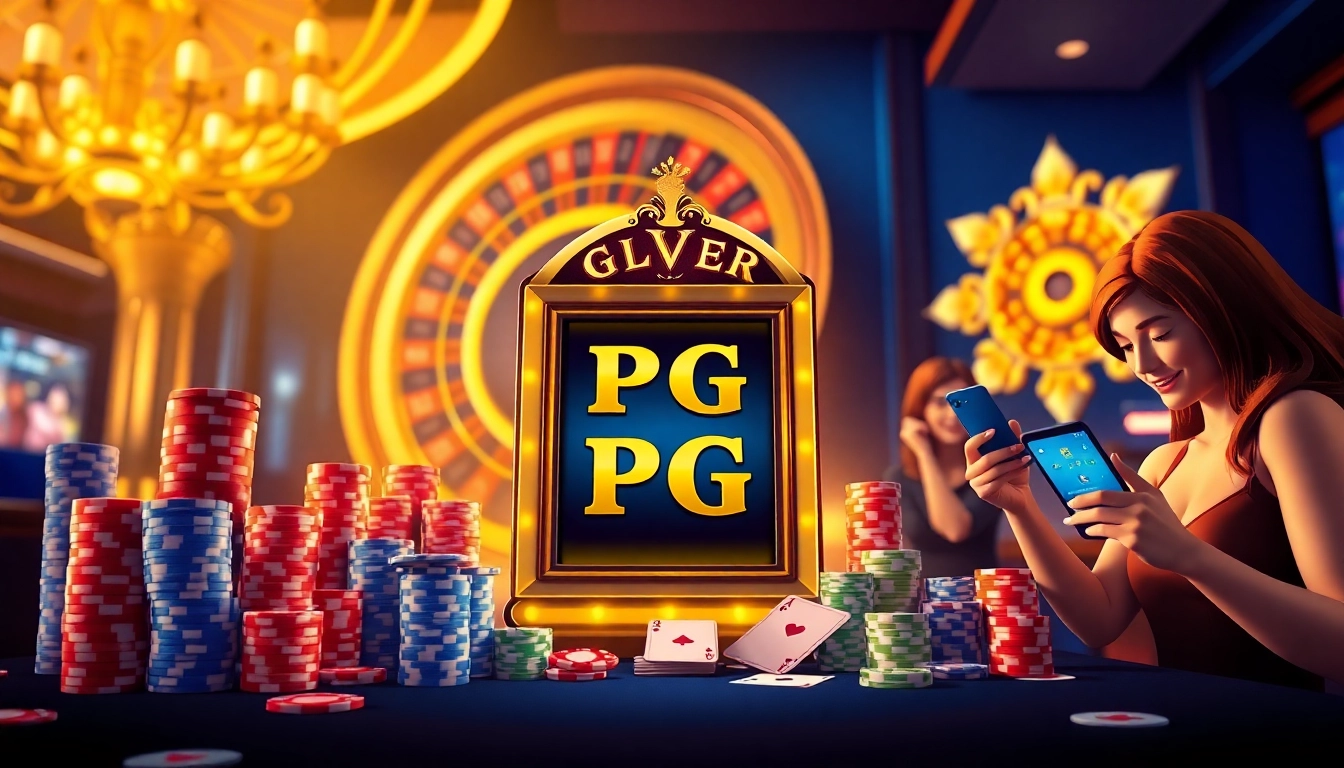 Experience the thrill of PG slot gaming at a luxurious casino with vibrant colors and excitement.