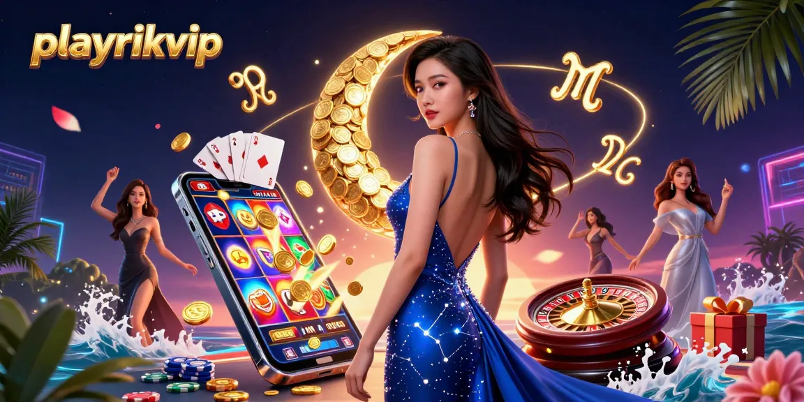 Engage in gaming excitement with playrikvip, featuring vibrant slot games and casino symbols.