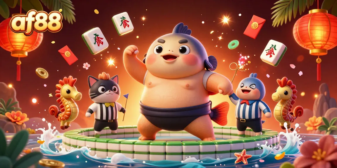 Experience thrilling gameplay at af88 with a dynamic underwater casino scene featuring a fugu in a wrestling match.