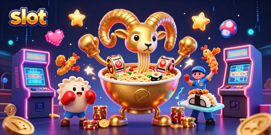 Watch the giant golden ramen bowl themed around slot games stacking chips with a sushi dealer and cheerleaders.