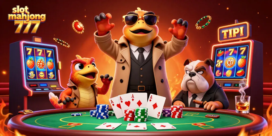 Experience the excitement of slot mahjong 777 with dynamic characters in a vibrant casino scene.