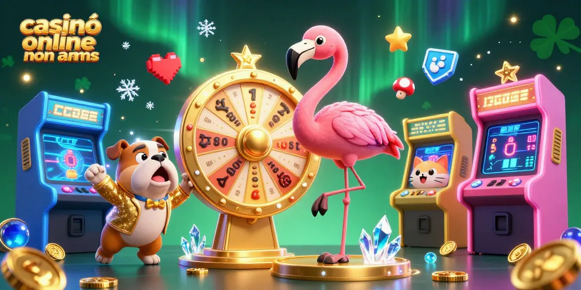 Scopri i vivaci casinò online non AAMS mentre il croupier e il bulldog festeggiano, circondati da giochi colorati.