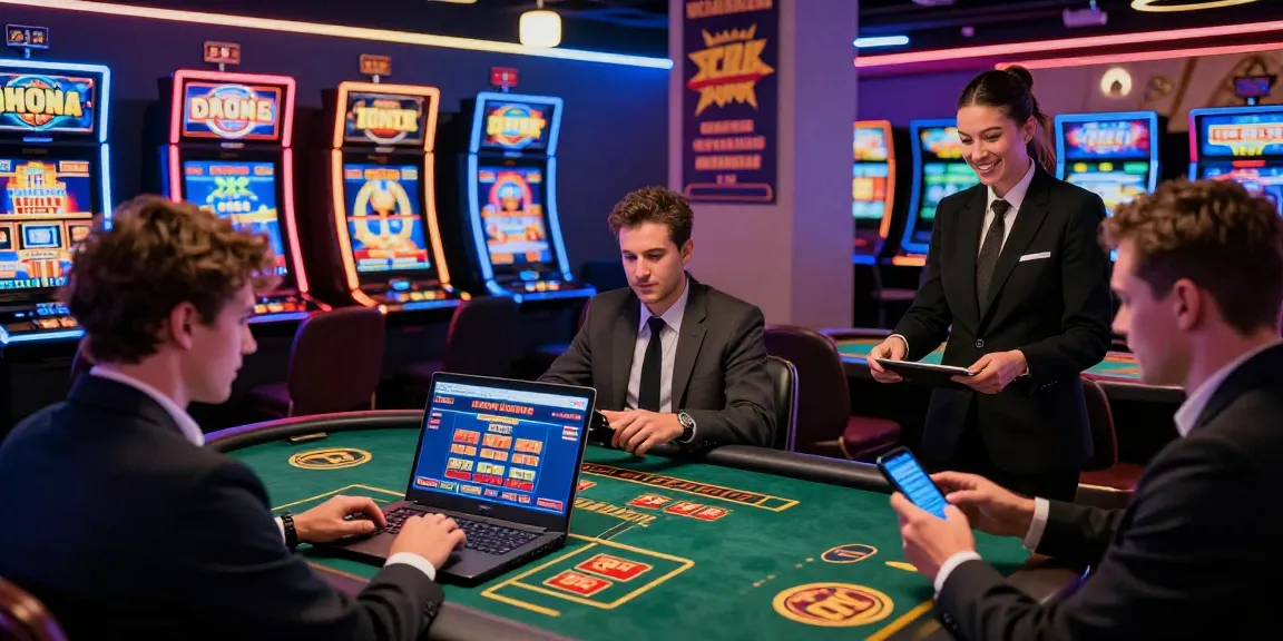 Players exploring new online casinos in the UK at a vibrant virtual casino, engaging with games and promotions.