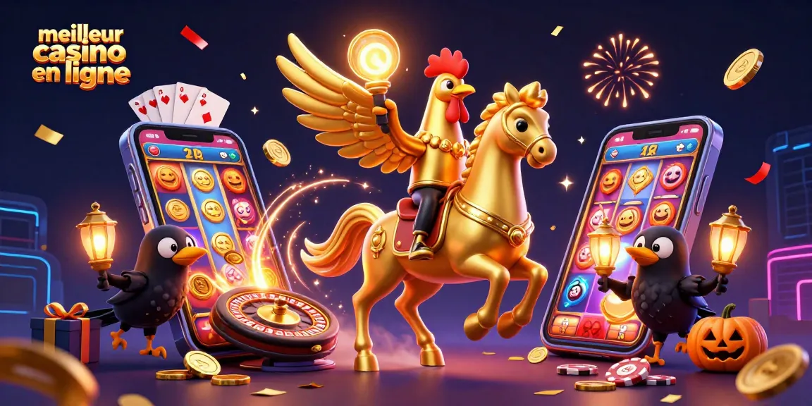Vivez l'expérience du meilleur casino en ligne avec un poulet doré fantastique dans un casino lumineux.