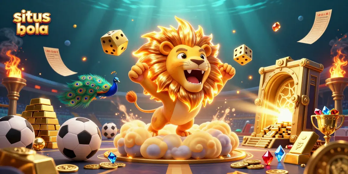 Engage with situs judi bola sports betting action, featuring dynamic sports elements and golden treasures.