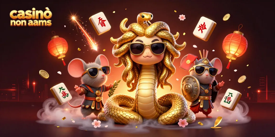 Casinò online non AAMS: viva l'esperienza di gioco con Medusa e un guerriero in un'illustrazione vivace e dinamica.