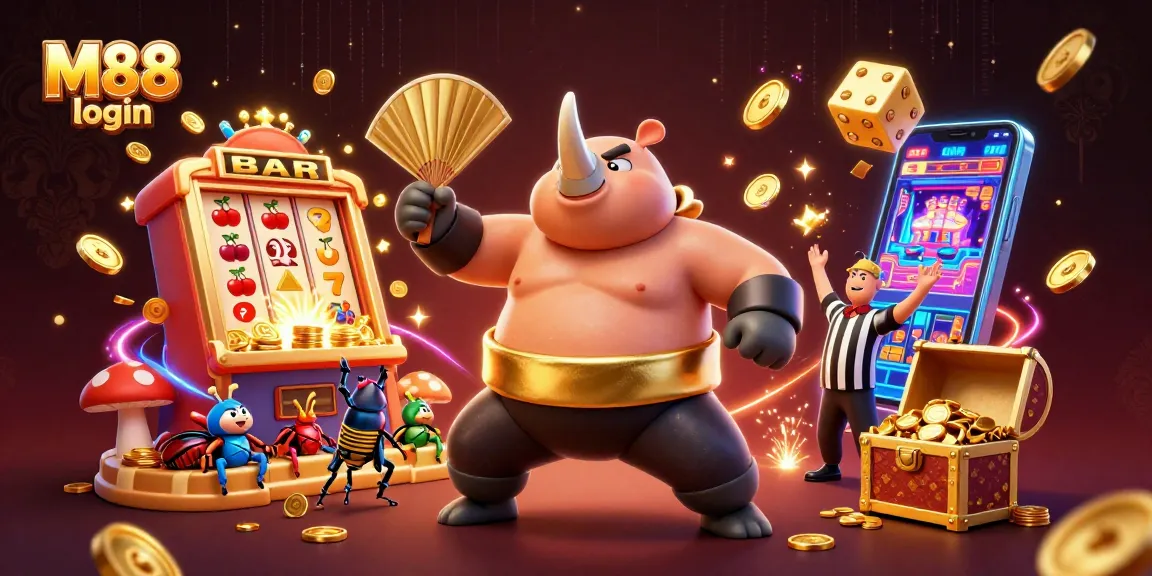 Engage in thrilling games on M88 login with a vibrant jackpot scene and playful characters.