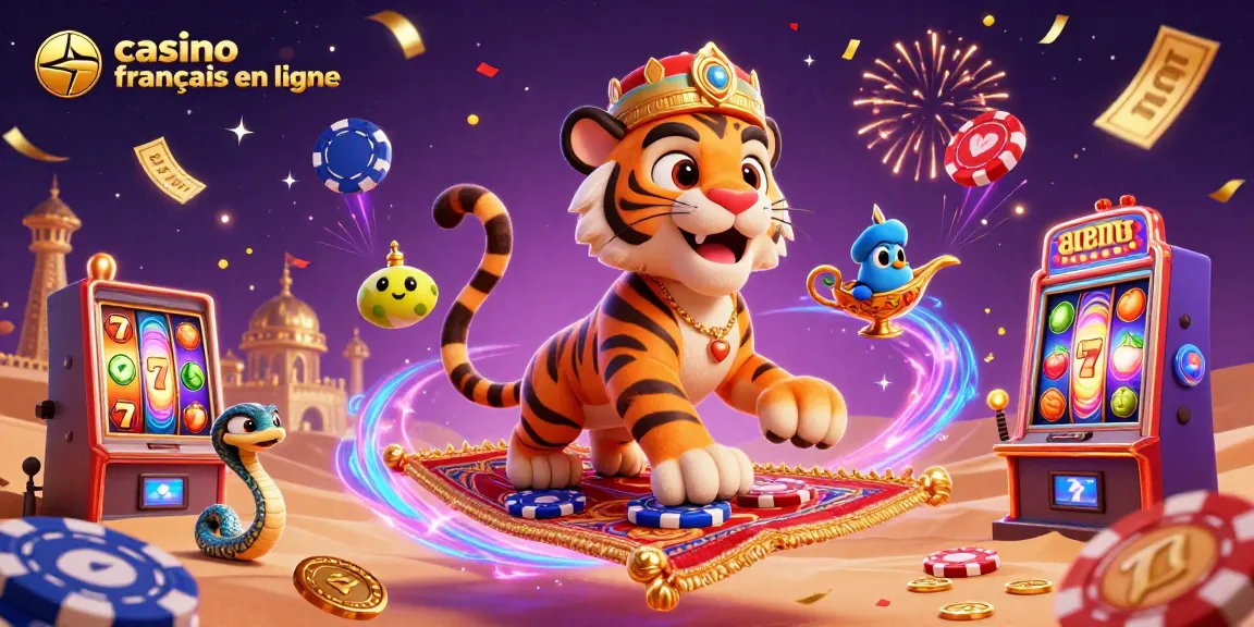 Casino français en ligne : illumination festive d'une scène de machines à sous animée.