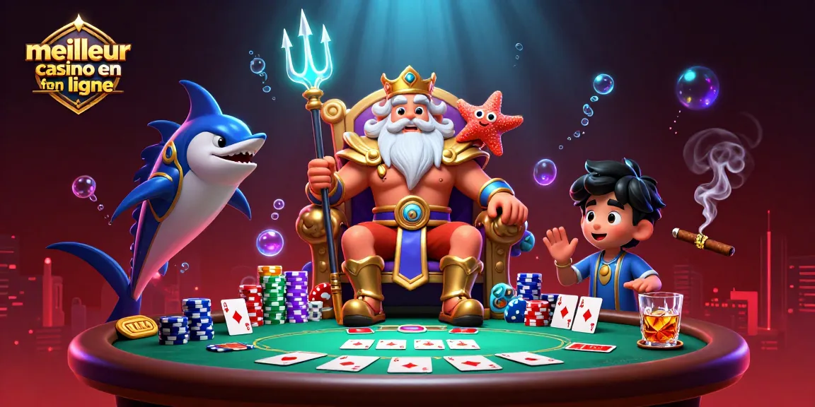 Visualisez "meilleur casino en ligne france" avec un roi de la mer, un samouraï et des jetons de poker colorés