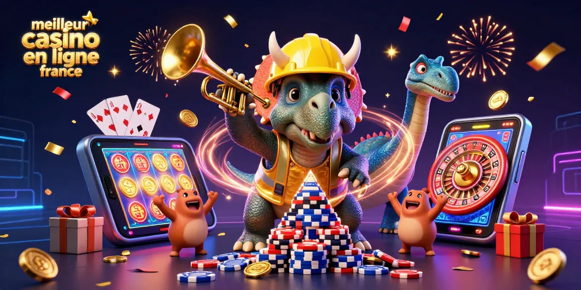 Jouer au meilleur casino en ligne France avec une illustration festueuse de dinosaures.
