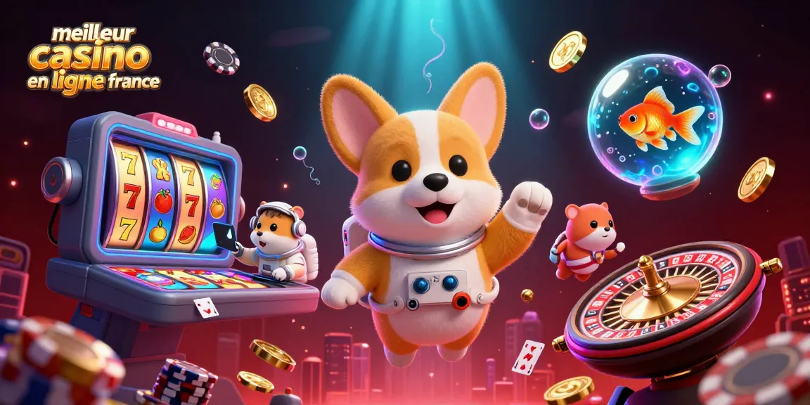 Jouez au meilleur casino en ligne France avec une scène ludique de personnages 3D animés dans un casino spatial.