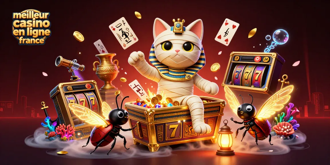 Image illustrant le meilleur casino en ligne France avec un chat momie égyptien et une ambiance de pyramide