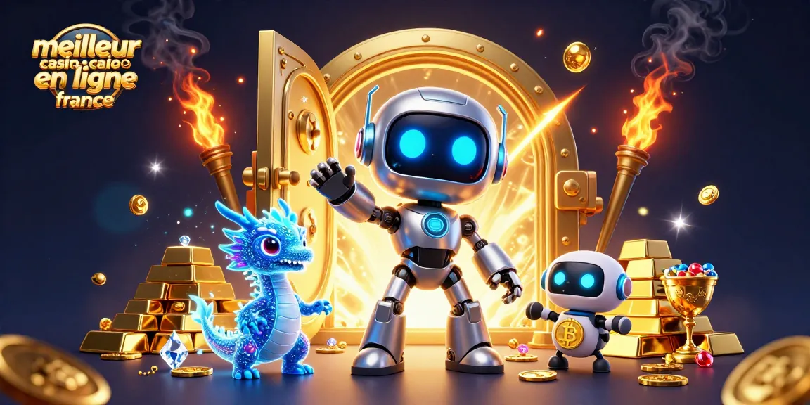 Explore le meilleur casino en ligne France avec un robot cyberpunk et des dragons holographiques.