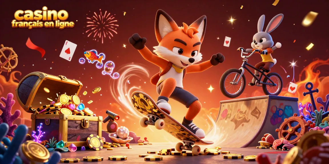 Une scène dynamique de jeu en ligne avec un renard et un lapin, représentant le casino français en ligne.