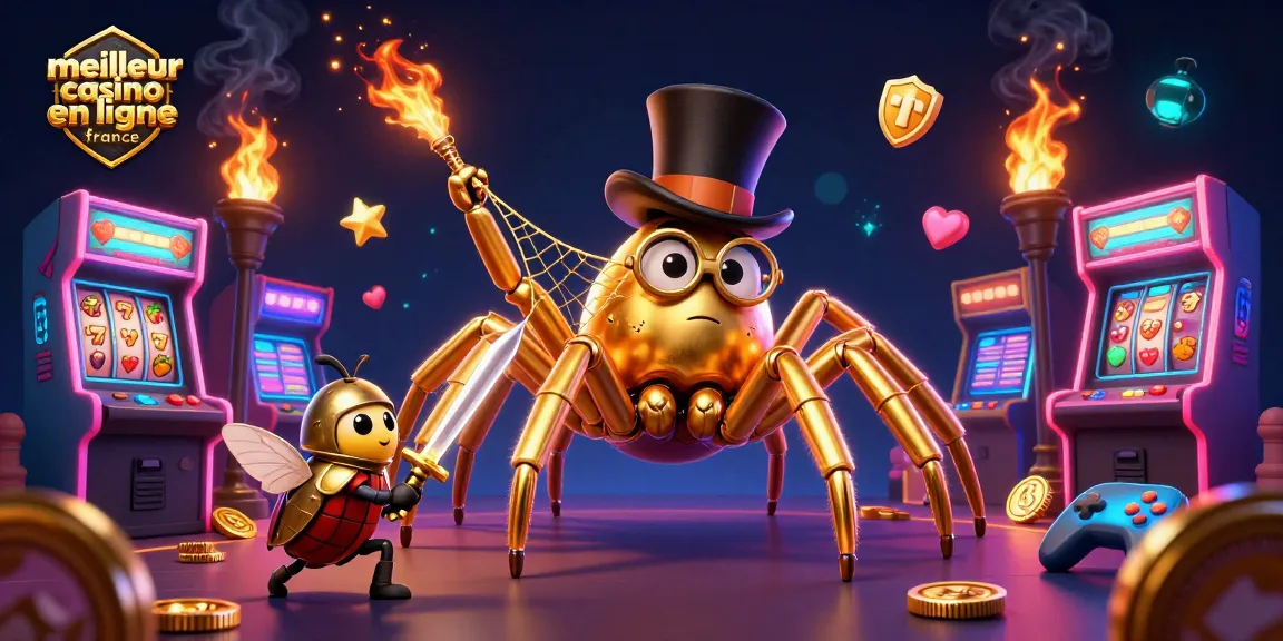 Illustration dynamique de jeu de casino avec le meilleur casino en ligne France, araignée dorée et chevalier