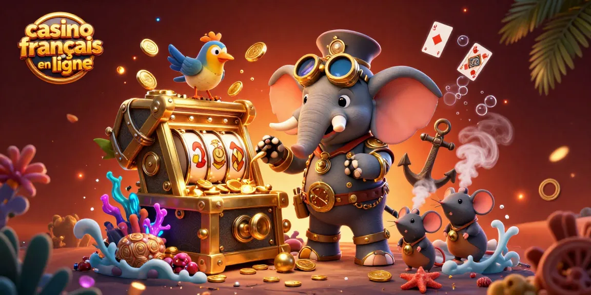 Jouez dans un casino français en ligne avec un éléphant ingénieur à la machine à sous entouré de trésors sous-marins.
