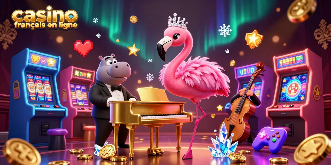 Jouez à des jeux captivants au casino français en ligne avec des symboles de jackpot et des machines à sous colorées.
