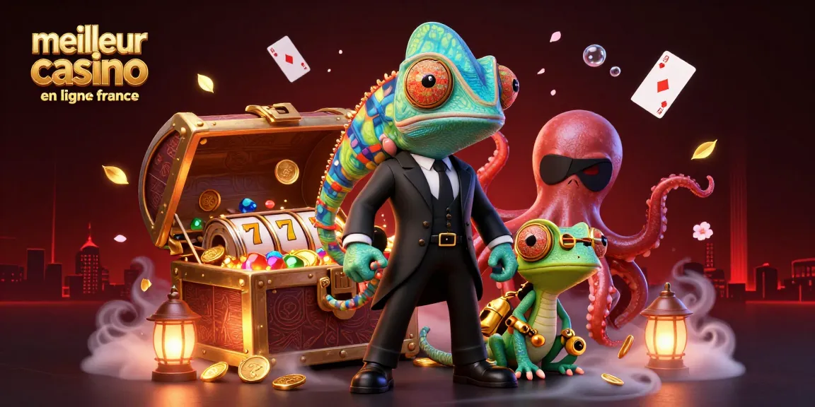 Profitez de l'univers des jeux avec le meilleur casino en ligne France, représenté par des personnages de casino colorés.