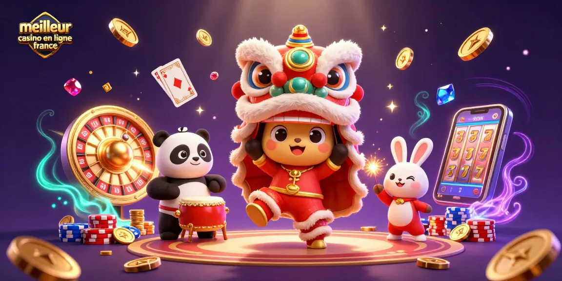 Jouez au meilleur casino en ligne France avec des personnages animés dans une scène festive.