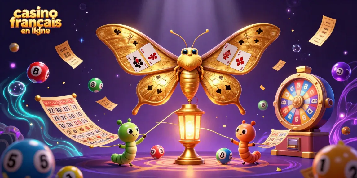 Jouer au casino français en ligne avec un papillon géant et des ballons colorés.