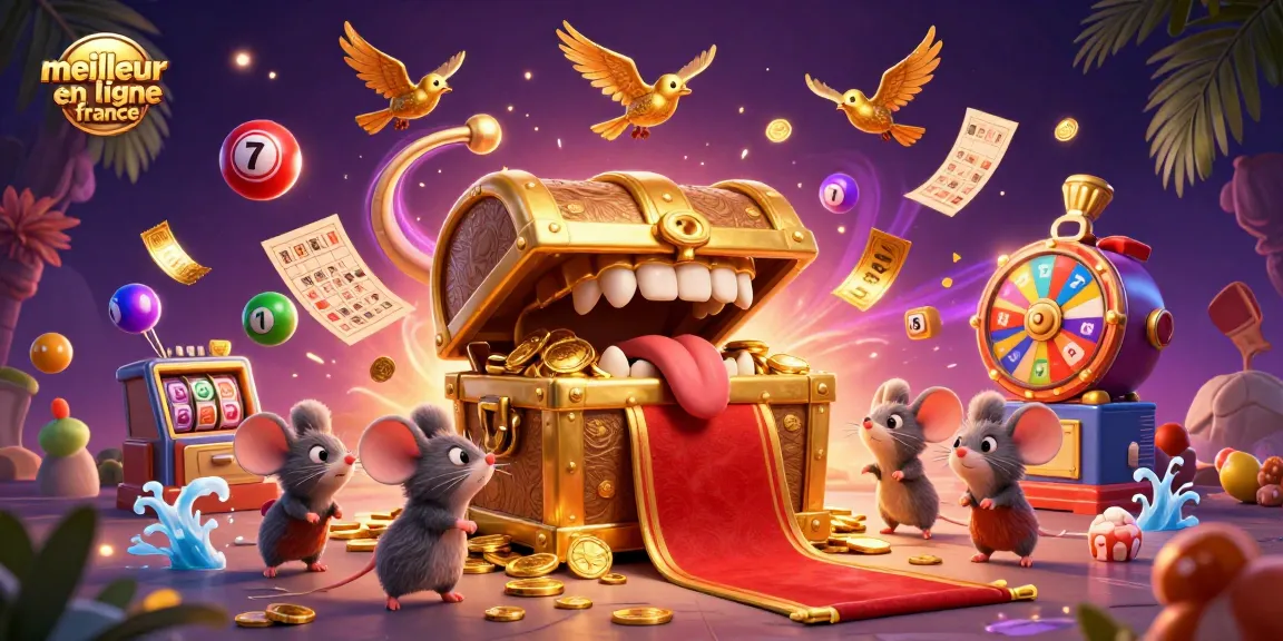 Visualisez le meilleur casino en ligne France avec un coffre au trésor sarcastique attirant de petits aventuriers pour gagner des richesses.