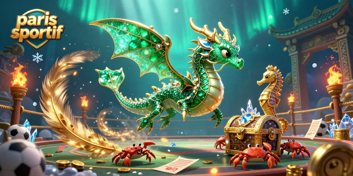 Pari sportif avec des éléments de casino, un dragon marin en or et des détails dynamiques.