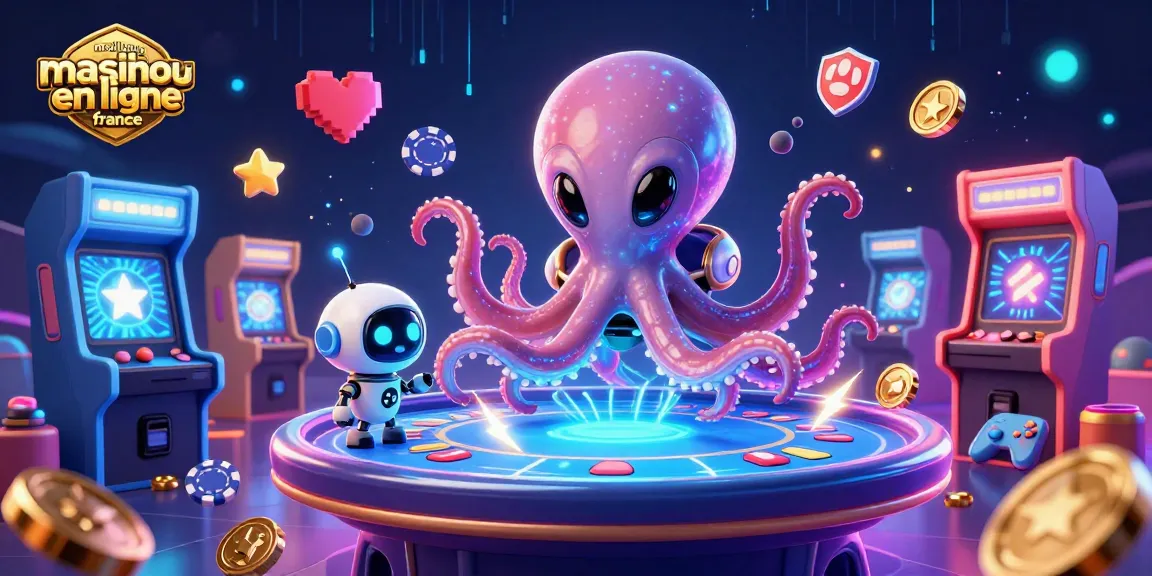 Jouez au meilleur casino en ligne France avec une scène dynamique de poker animée par un poulpe extraterrestre.