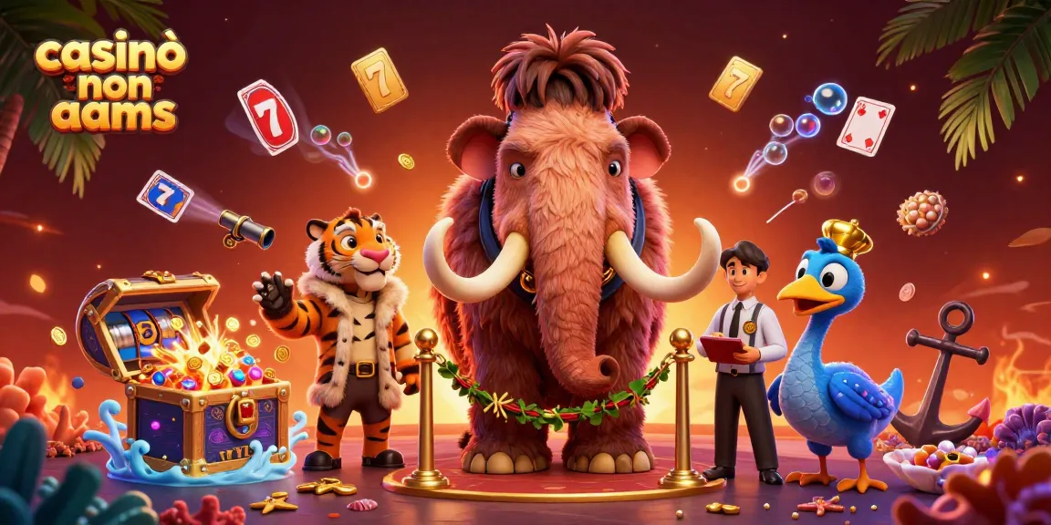 Scopri i casinò non AAMS con l'illustrativa scena di un mammut e un dodo all'ingresso.