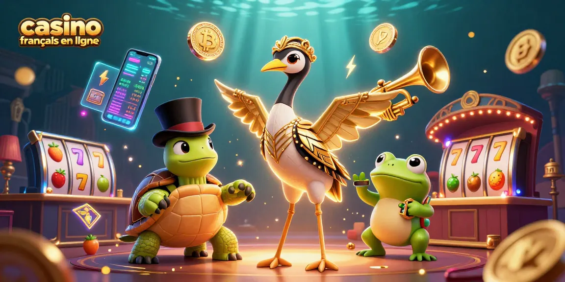 Jouez à casino français en ligne avec une illustration captivante de personnages de casino et de symboles de jeux.