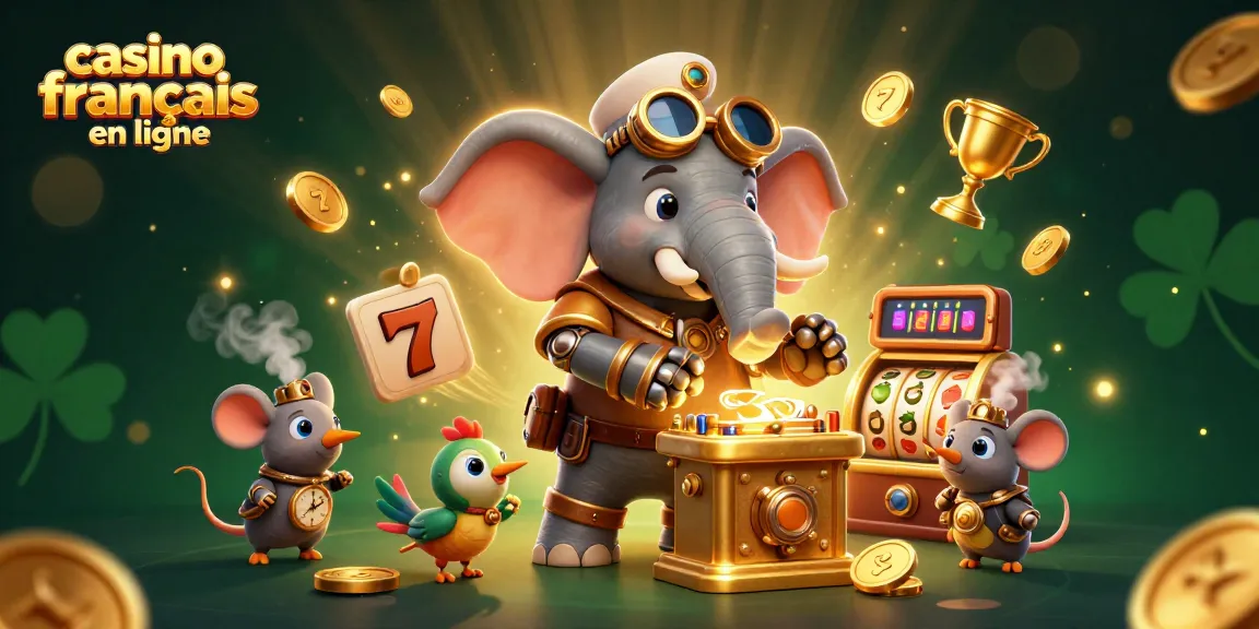 Gagnez des jackpots avec le casino français en ligne en découvrant une illustration animée d'un éléphant steampunk aux commandes d'une machine à sous.