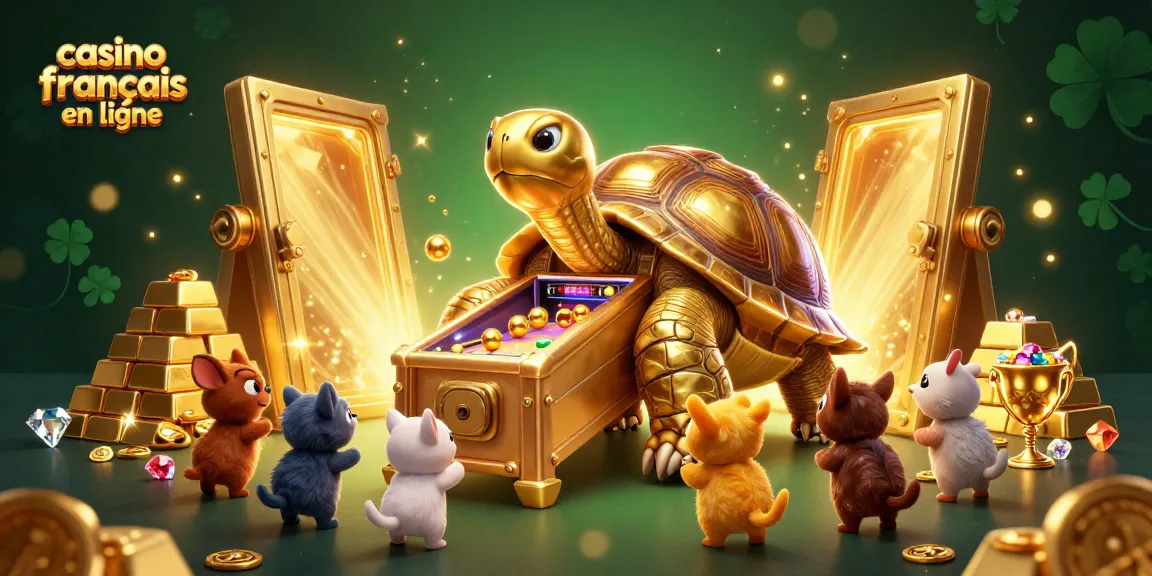 Le casino français en ligne offre des jeux captivants avec une tortue géante dans une scène dynamique.