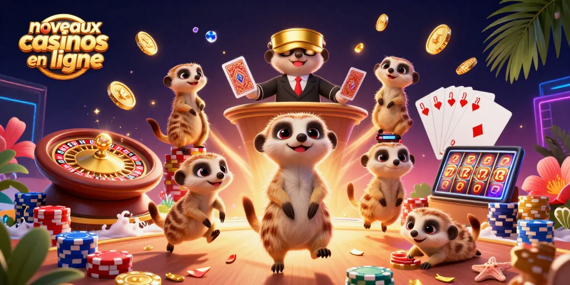 Image animée de nouveaux casinos en ligne avec des suricates s'occupant des jeux d'argent.